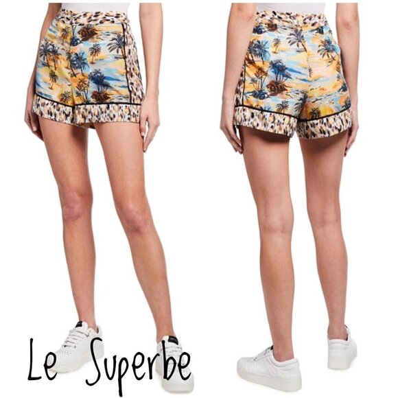 Le Superbe Tropical Island Print Silk Shorts Women’s Size 8 NWT - Picture 1 of 12